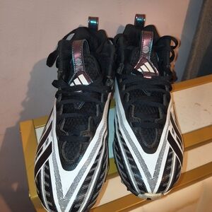 adidas Youth Black and White Cleat Sneakers with Iridescent Details